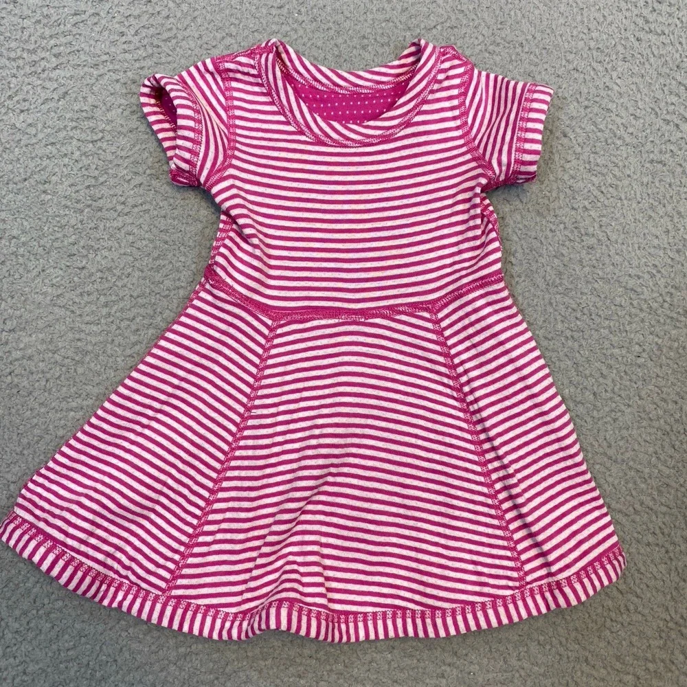 Hanna Andersson Dress 18-24 m Pink Knit Reversible Cotton Dotted Short Sleeve - Picture 2 of 5